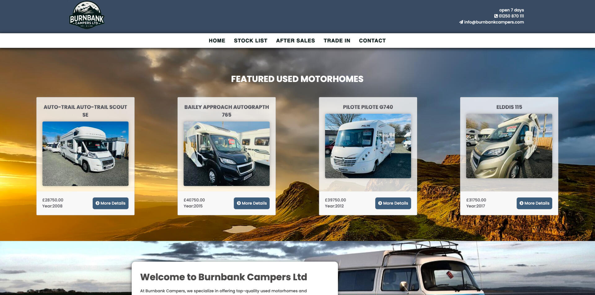 website designed for Burnbank Campers