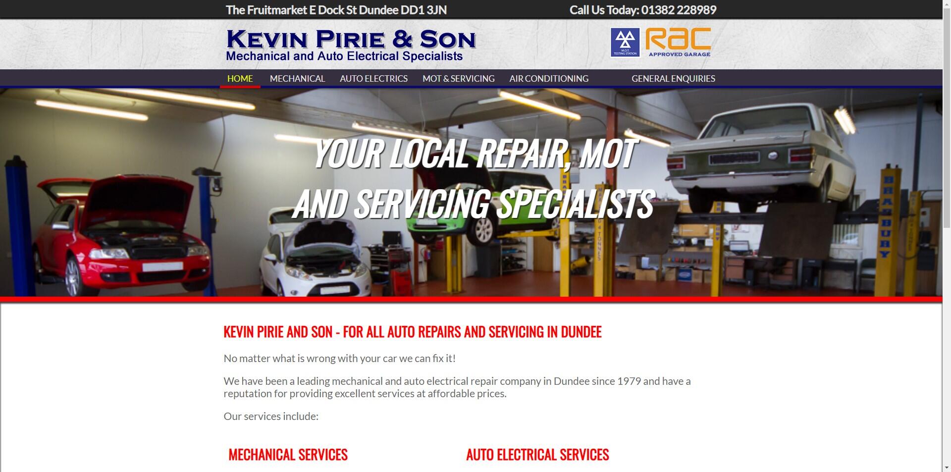 website designed for Kevin Pirie and Son